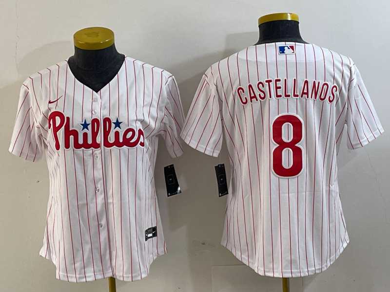 Women%27s Philadelphia Phillies #8 Nick Castellanos White Cool Base Jersey